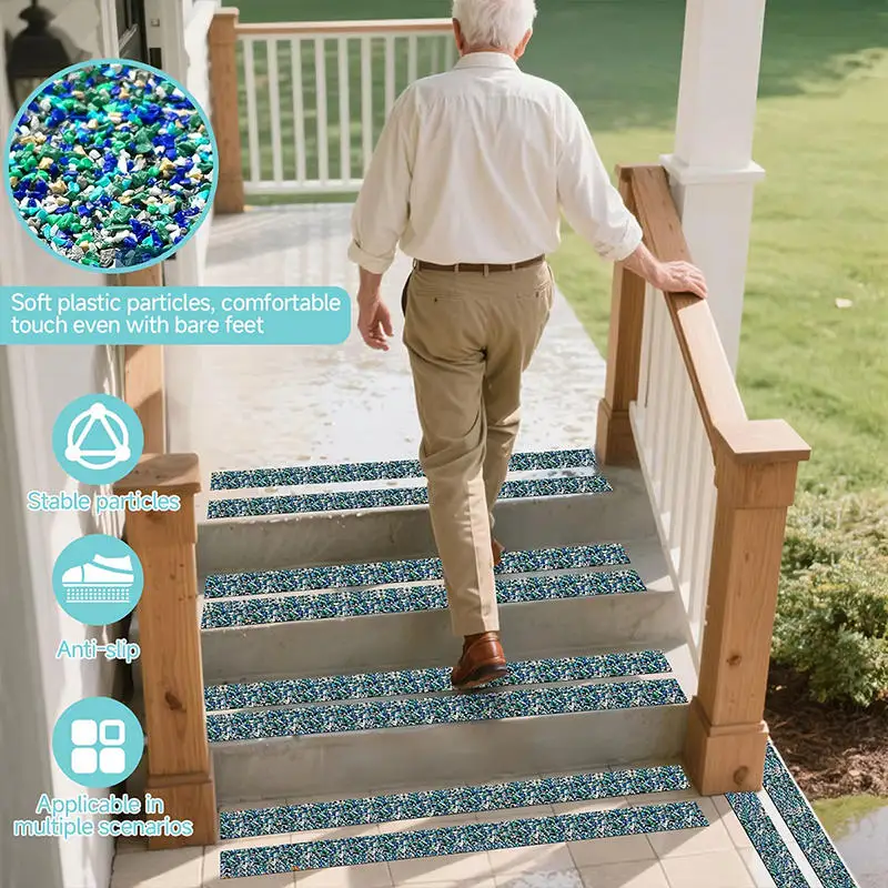 Pegatinas impermeables y antideslizantes sobre una escalera