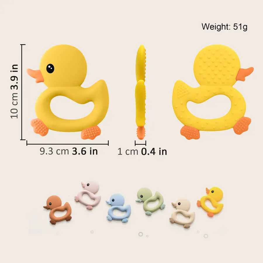 Mordedor de silicona sin BPA con pato para bebé, suave dentición