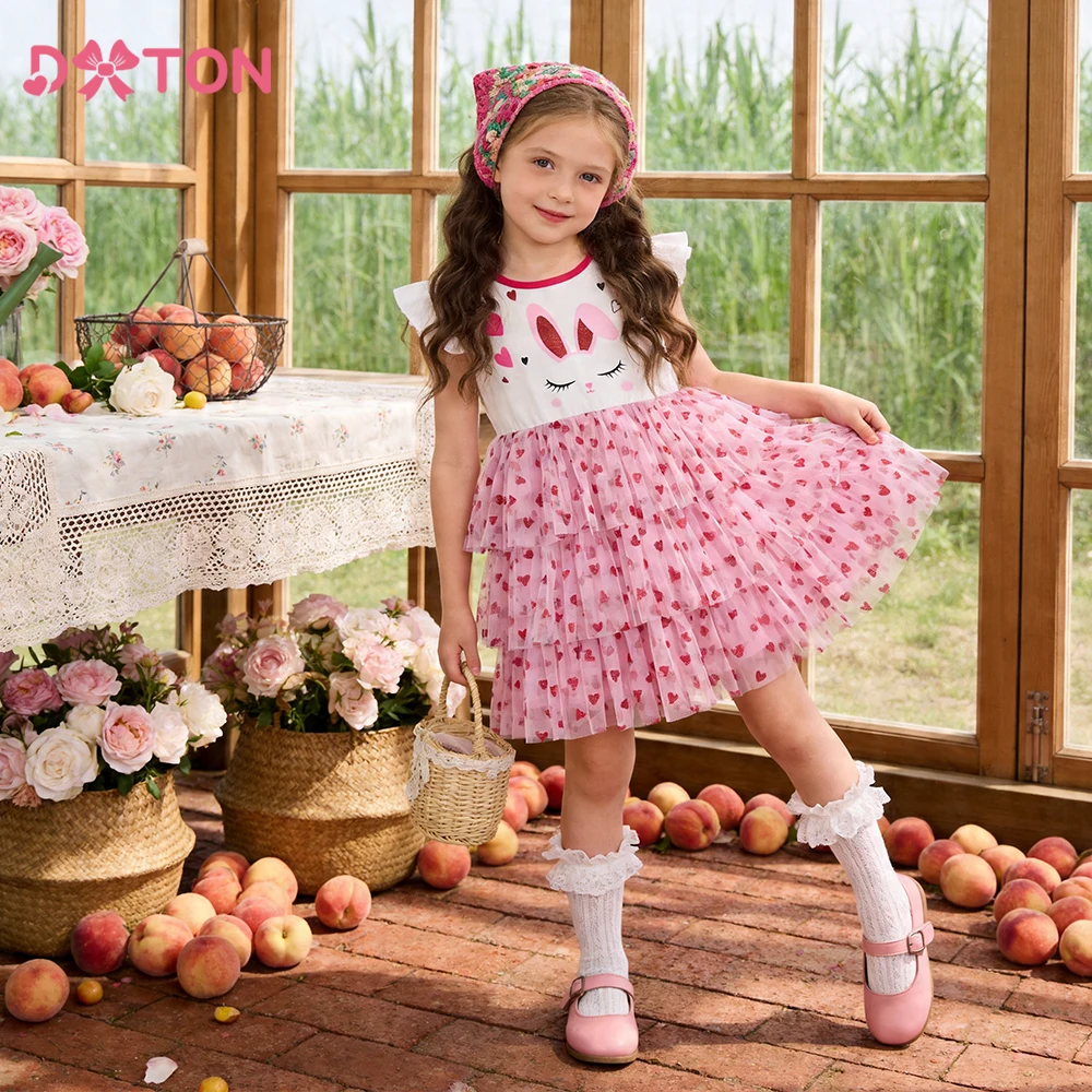 DXTON Vestido de verano de princesa con tutú, corazón y capas - imagen 5
