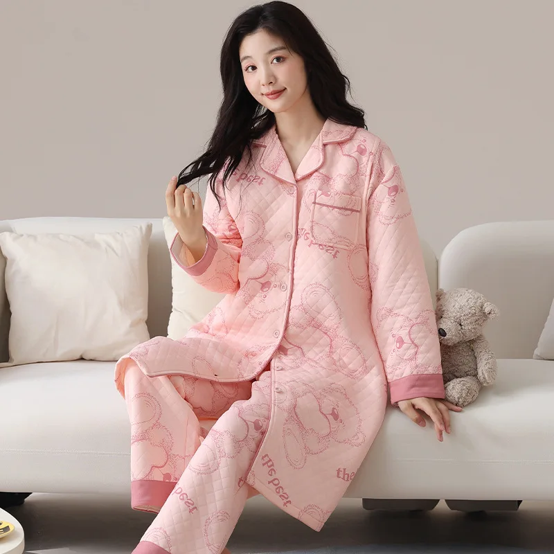 Pijama de lactancia acolchado cálido en algodón para otoño-invierno - imagen 3