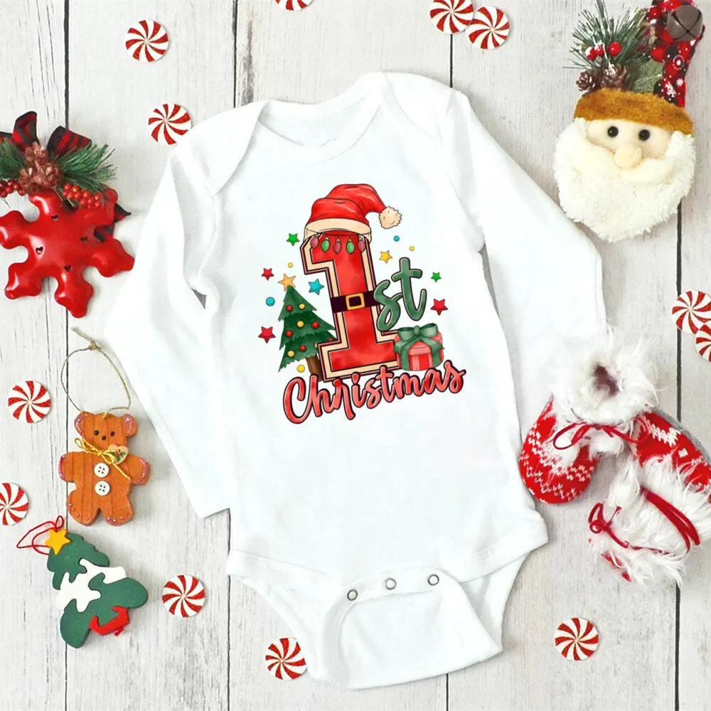 Mameluco Primera Navidad bebé manga larga – Estampado árbol y Santa - imagen 2