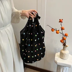 Bolso de ganchillo bohemio con cuentas de colores - Gran capacidad