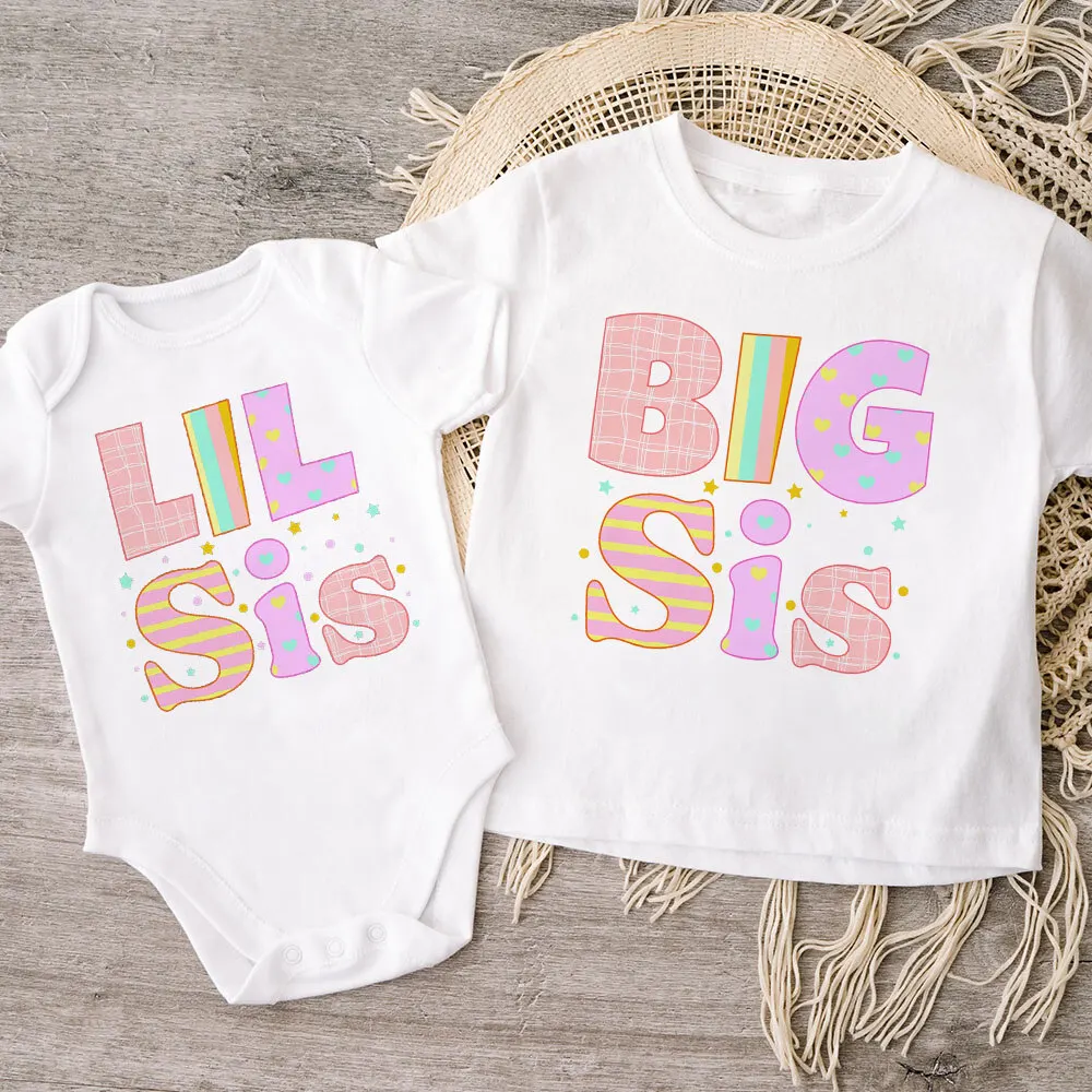 Conjunto a juego para hermana mayor y pequeña – Camiseta, mono y body - imagen 4
