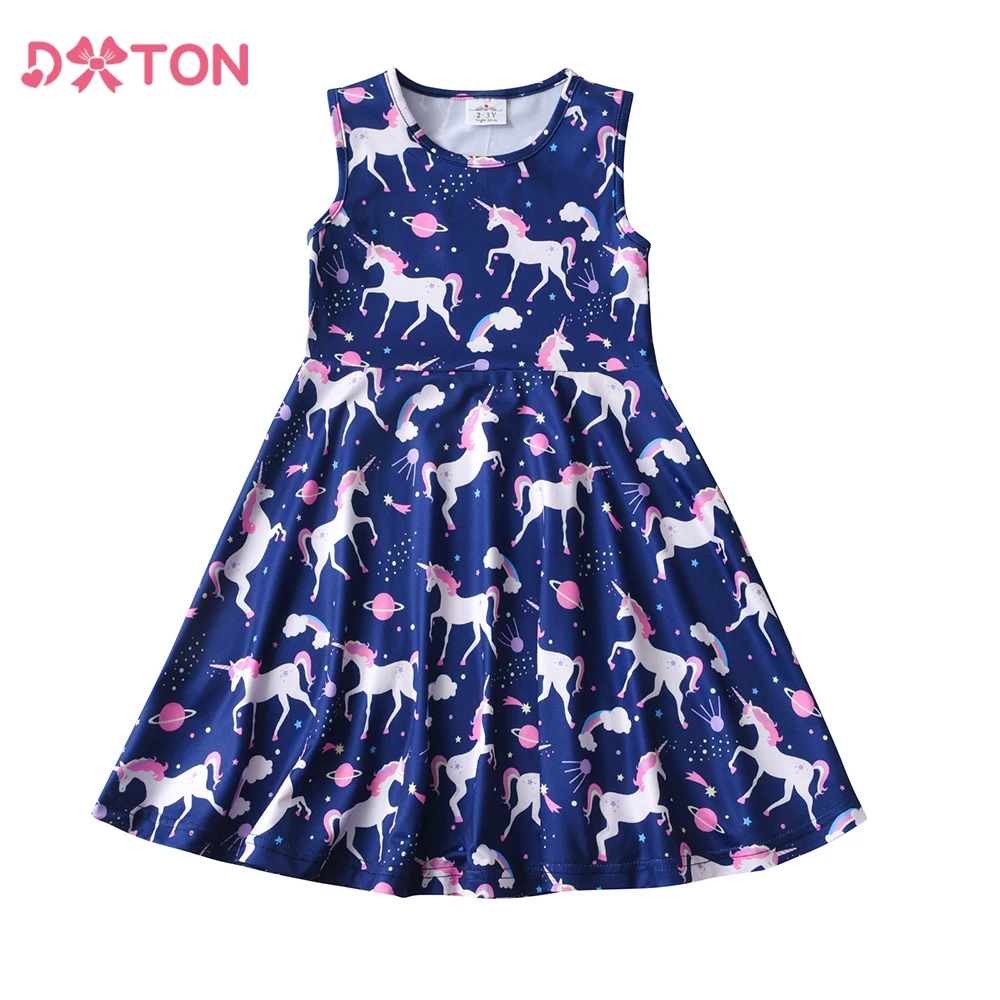 DXTON Vestido de verano sin mangas para niña con estampado unicornio - imagen 5
