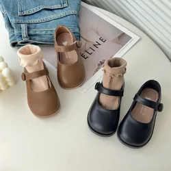 Zapatos de piel infantil – Punta redondeada en negro y marrón