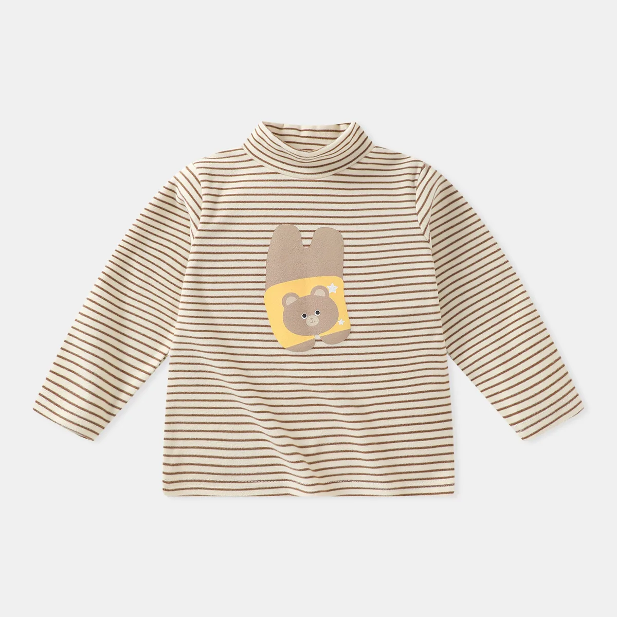Camiseta de otoño de manga larga a rayas con cuello alto elástico - imagen 2