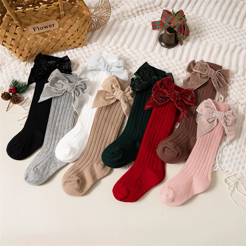 Calcetines Navidad niña – Algodón rojo suave con lazo grande - imagen 2