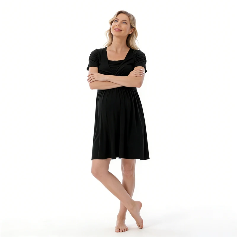 Vestido de lactancia en modal con escote cruzado y manga corta - imagen 5