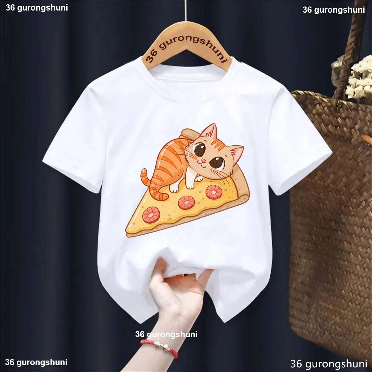 Camiseta de verano manga corta con estampado de pizza y camarones - imagen 4