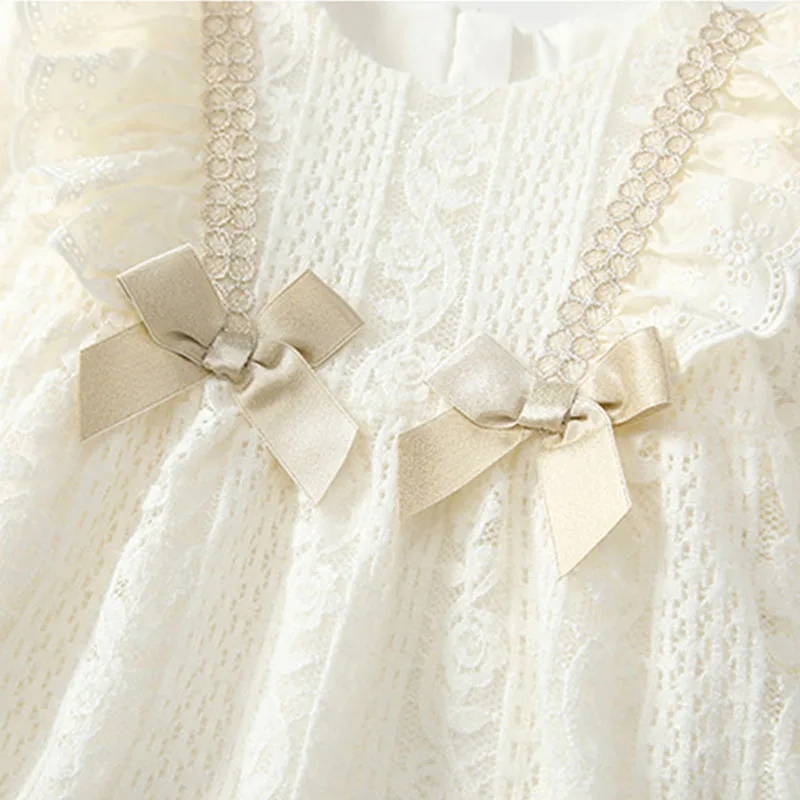 Mono de bebé princesa con encaje y lazo, primavera-otoño - imagen 4