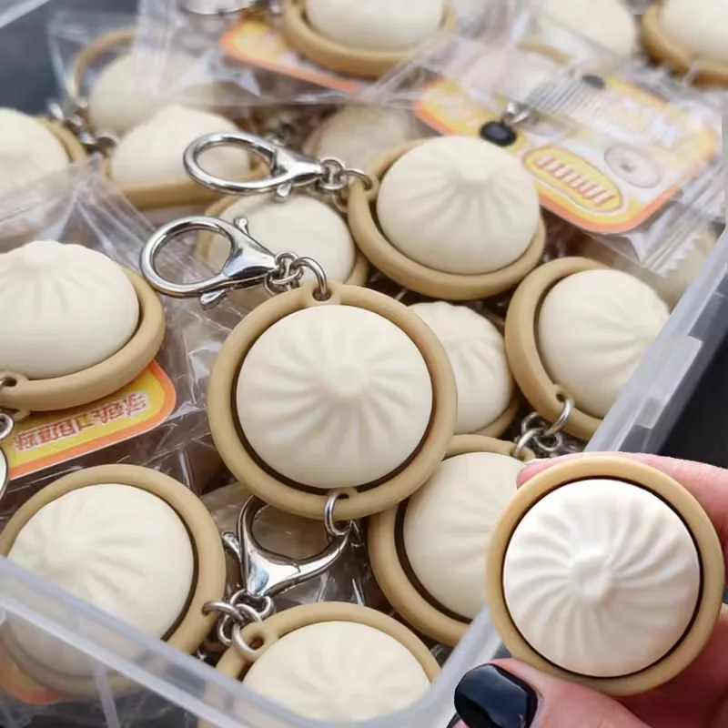 Mini llavero antiestrés de bollo al vapor con tecla de presión - imagen 5