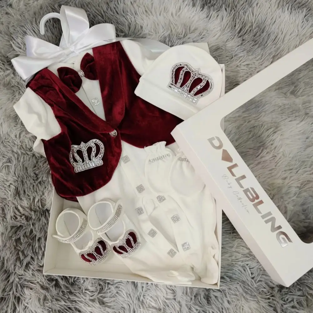 Conjunto recién nacido ropa de burbuja manga larga con corona