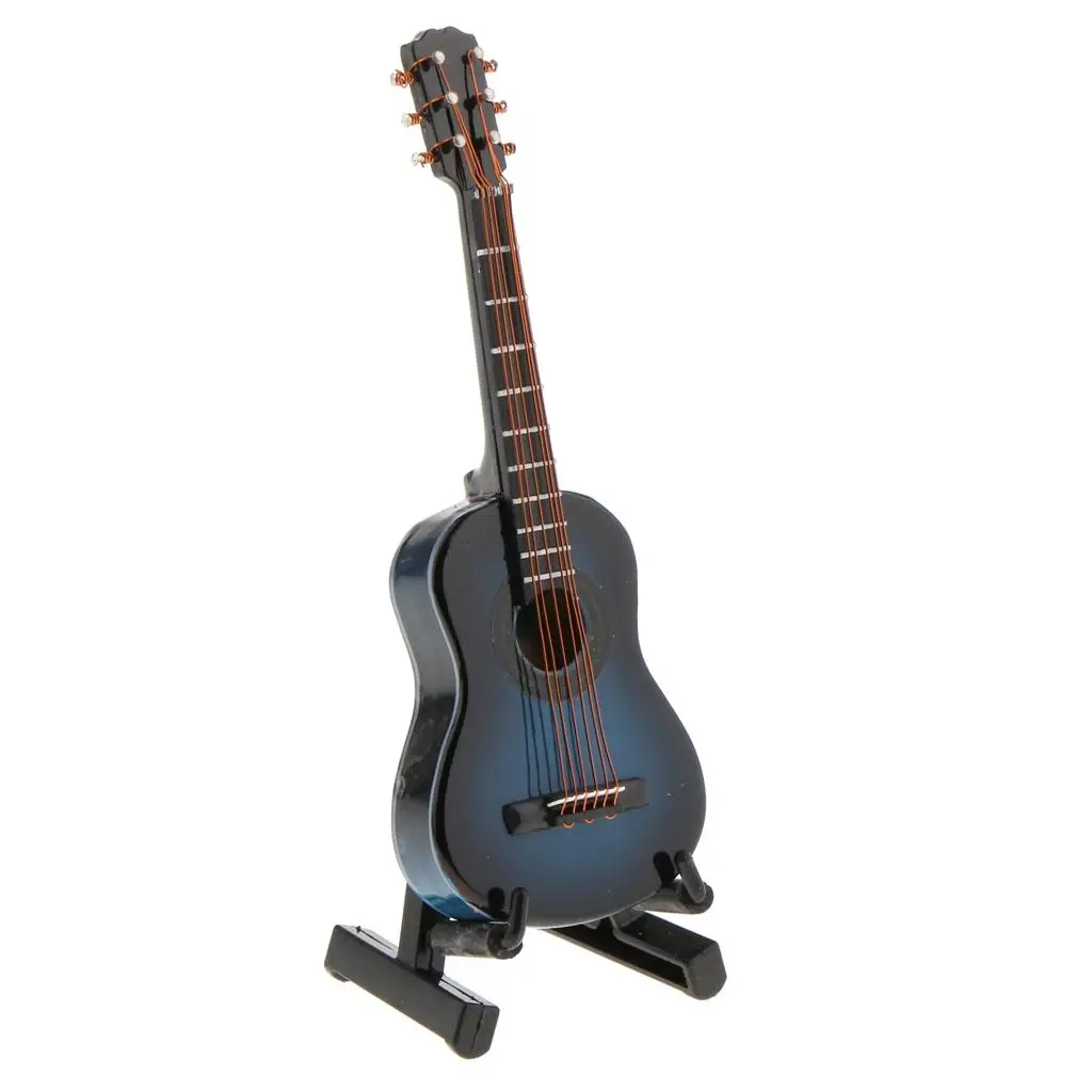 Guitarra miniatura de madera azul oscuro para casa de muñecas - imagen 4
