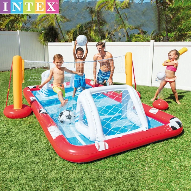 Piscina infantil rectangular azul vista superior