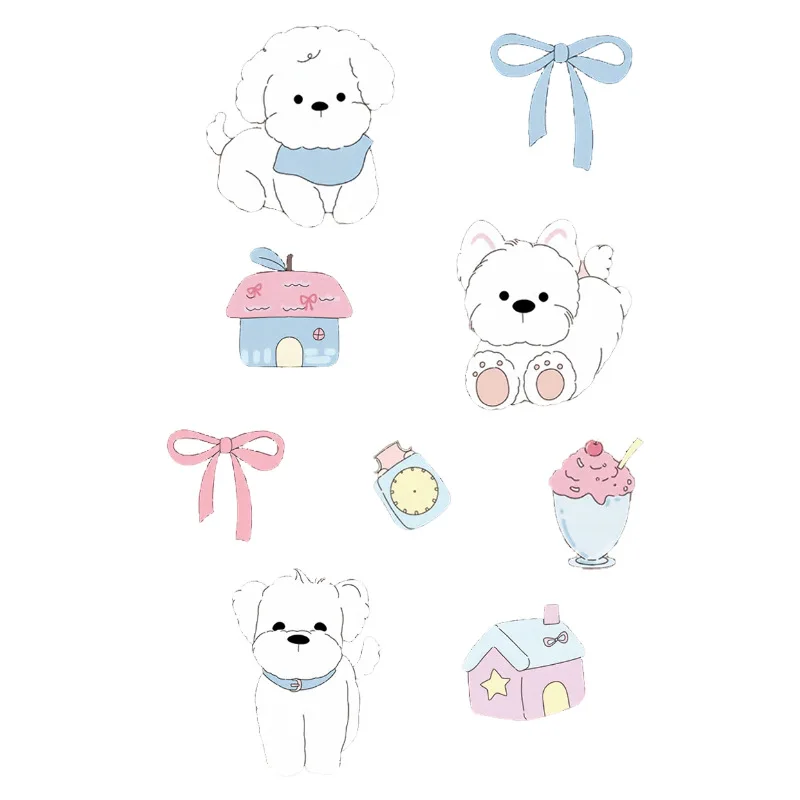Pegatinas impermeables de perro adorable con lazo para decorar