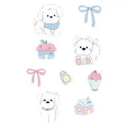 Pegatinas impermeables de perro adorable con lazo para decorar