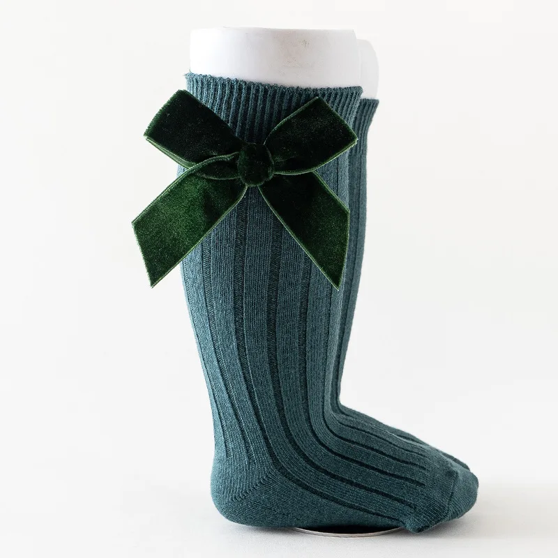 Calcetines navideños de algodón suave con lazo para niñas - imagen 5