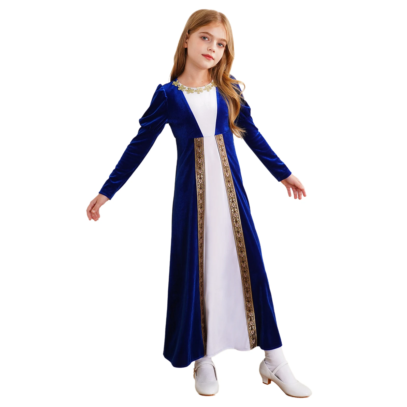Vestido princesa de terciopelo con flores doradas para niña - imagen 3