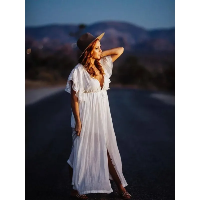 Vestido bohemio de maternidad con abertura frontal y botones - imagen 5