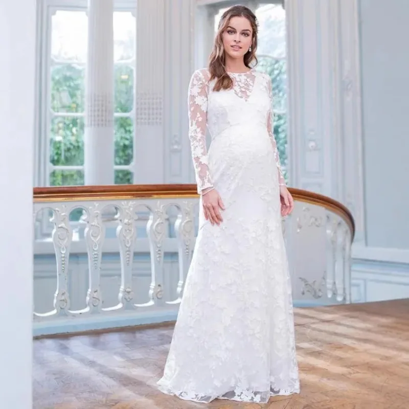 Vestido de maternidad largo con encaje y espalda en V para boda - imagen 5