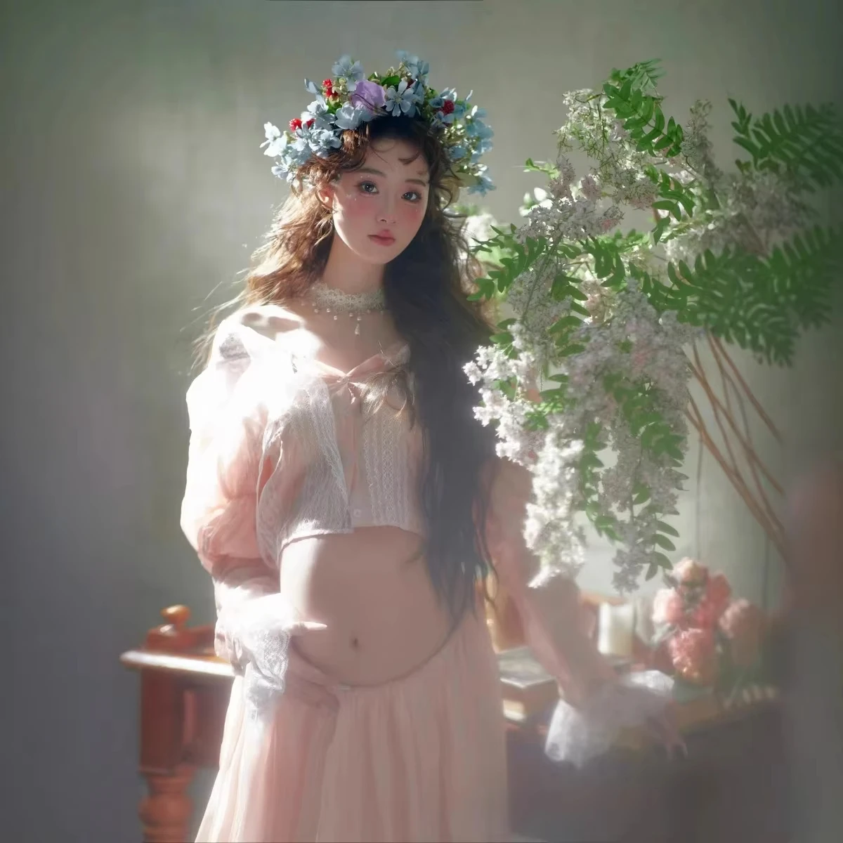 Vestido premamá de encaje para sesión de fotos elegante - imagen 5