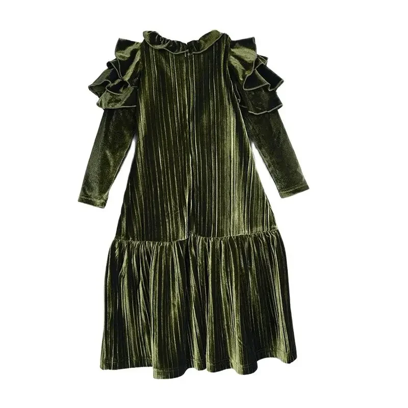 Vestido elegante de niña con mangas capa color oliva de invierno - imagen 5