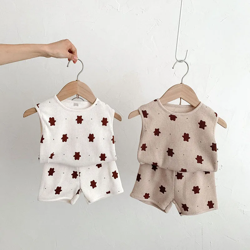 Milangel conjunto bebé verano oso gofres chaleco pantalones cortos - imagen 5