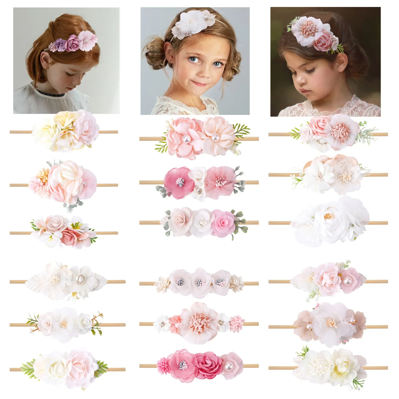 Diadema elástica con flores estilo princesa para niña - imagen 3