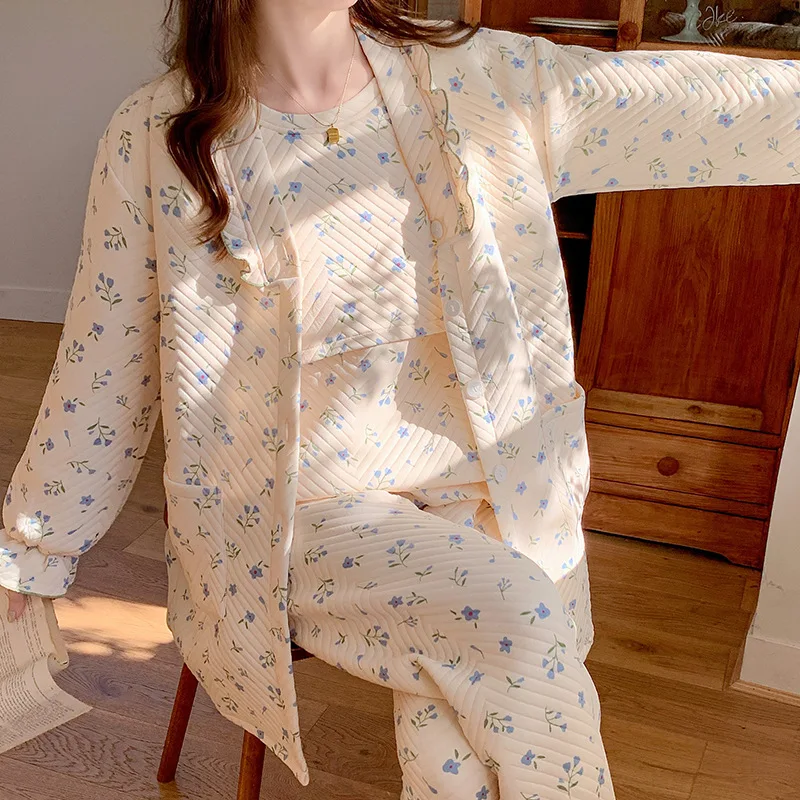 Pijama de lactancia de algodón para otoño – Confort posparto