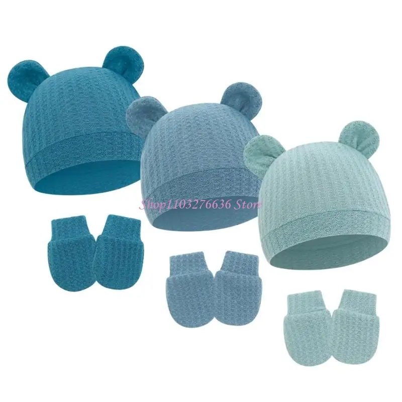 R6FD Conjunto gorro y guantes de algodón para recién nacidos - imagen 3
