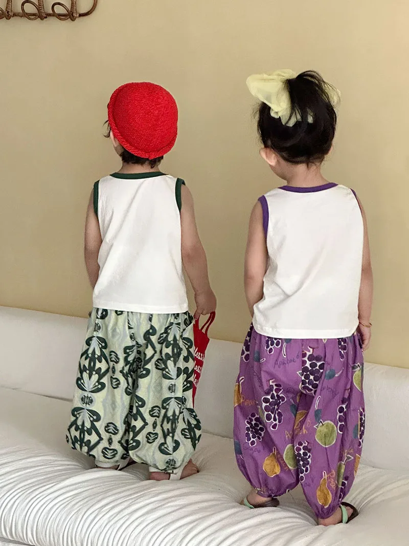 MILANCEL conjunto de verano chaleco frutal y pantalón informal fino