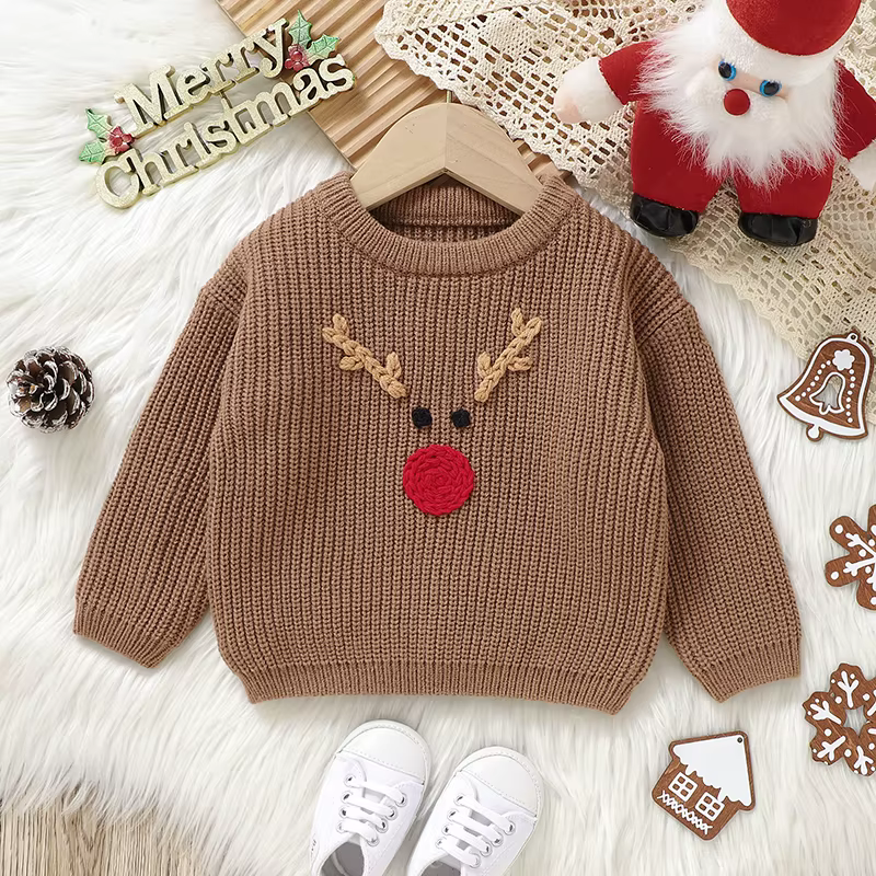 Jersey navideño con estampado de renos para bebé y niño en algodón - imagen 2