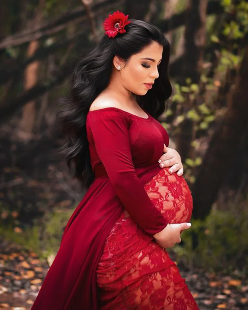Vestido de maternidad de gasa y encaje para fotos de embarazo