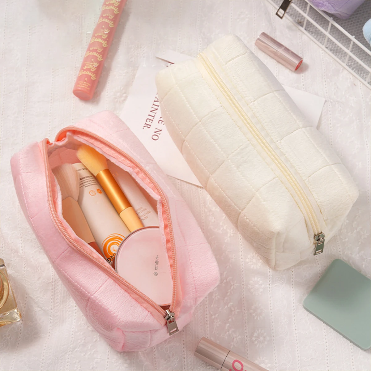 Neceser infantil de felpa para niñas – Bolsa maquillaje con cremallera - imagen 4