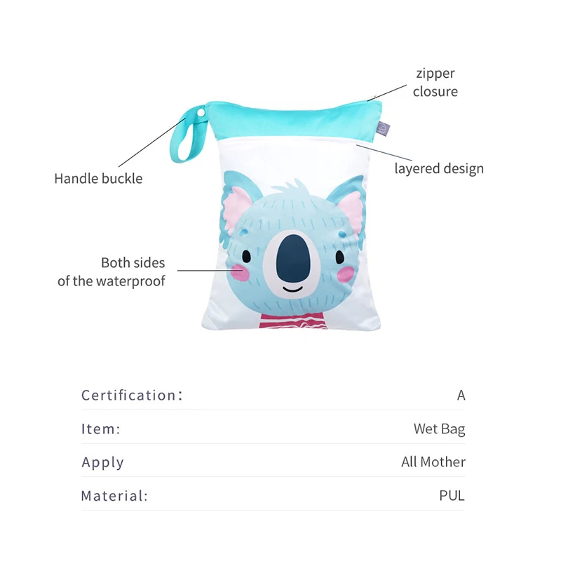 Bolsa de pañales impermeable seca y húmeda con doble cremallera - imagen 3