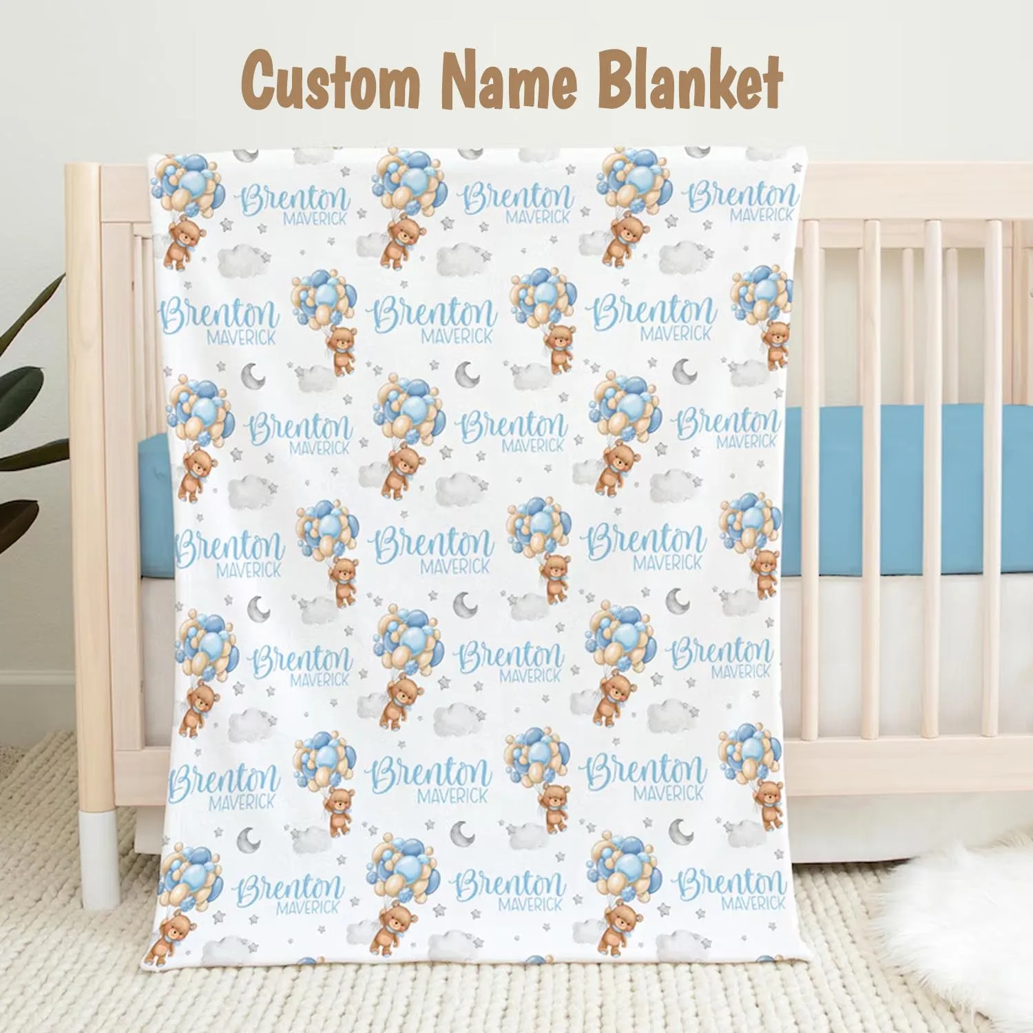 LVYZIHO Manta de bebé personalizada con nombre y osito tierno