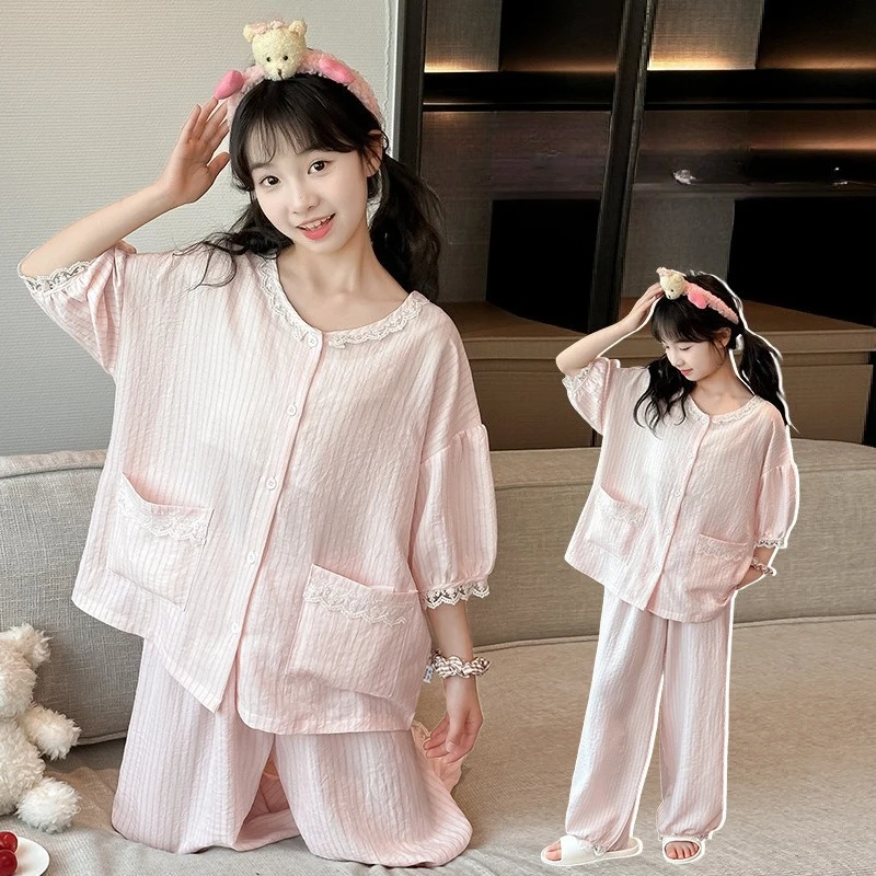 Conjunto de pijama princesa con encaje rosa para niña - imagen 2