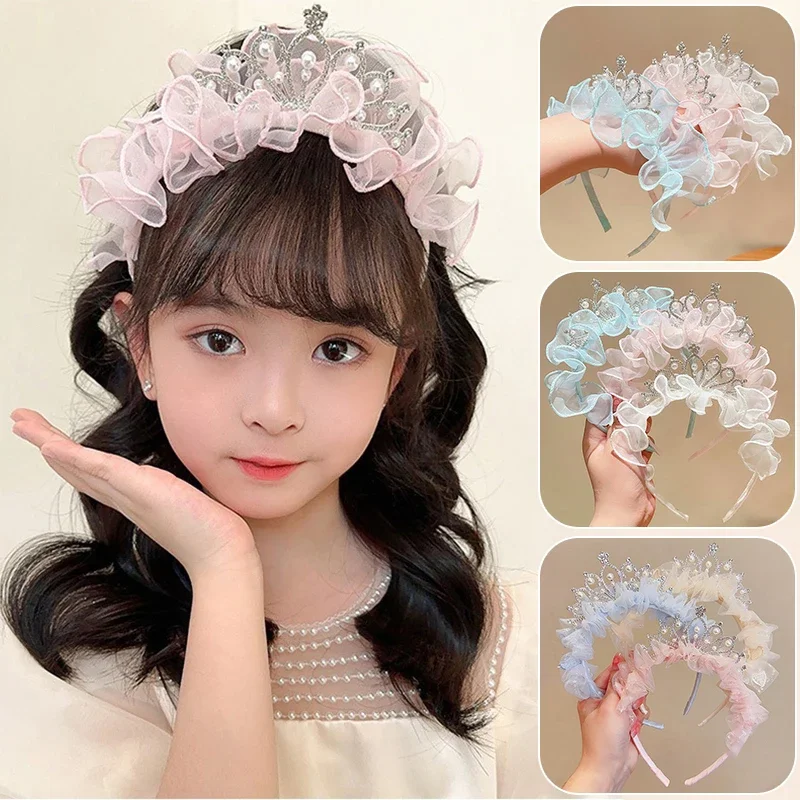 Diadema de princesa de encaje con pedrería y perlas para bebé