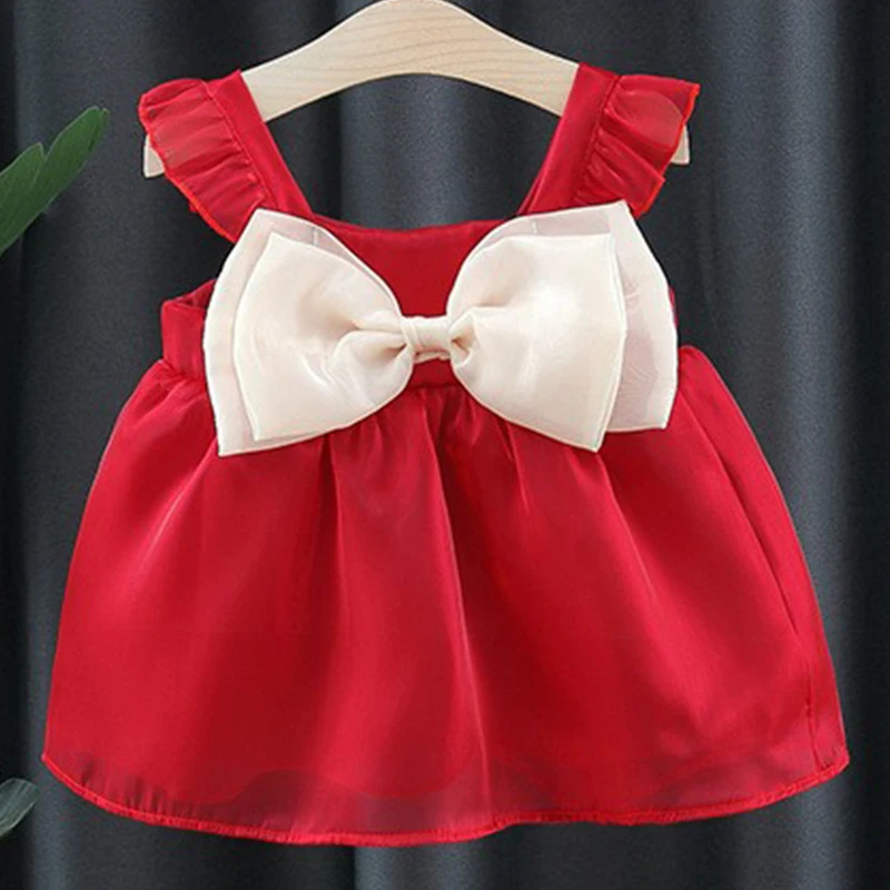 Vestido de princesa con lazo rojo para niña recién nacida - imagen 4
