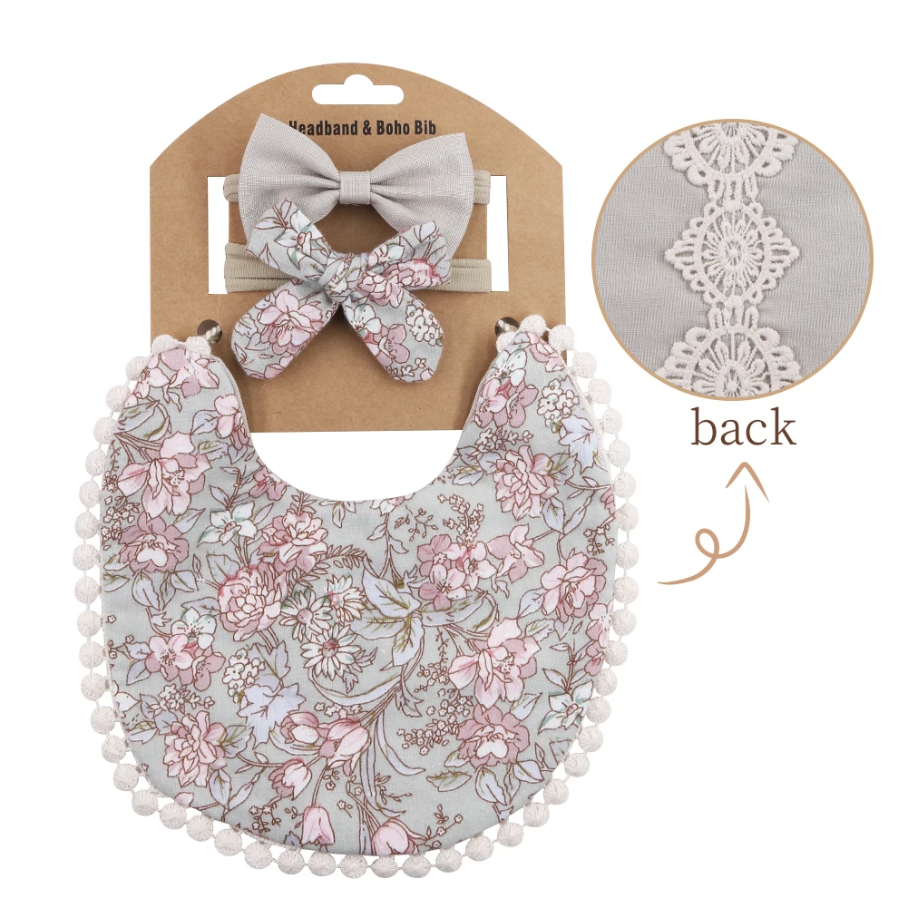 Baberos con toalla de saliva y diademas – Estampado floral - imagen 3