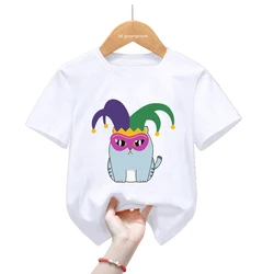 Camiseta infantil kawaii con estampado de gato y unicornio