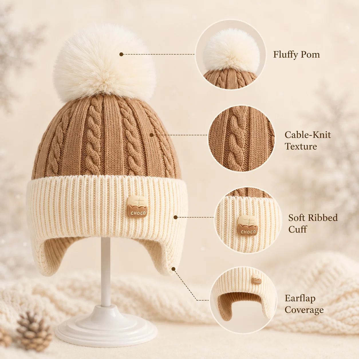 Gorro de punto cálido para bebé con protección de orejas otoñales - imagen 2