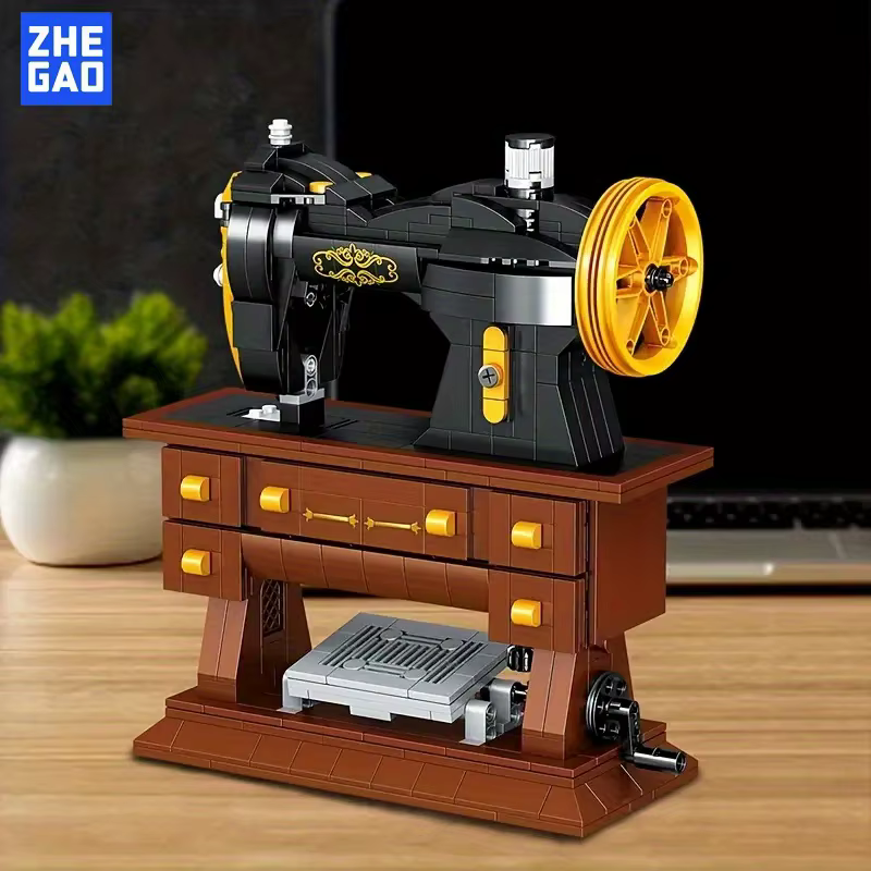 Máquina de coser decorativa en construcción