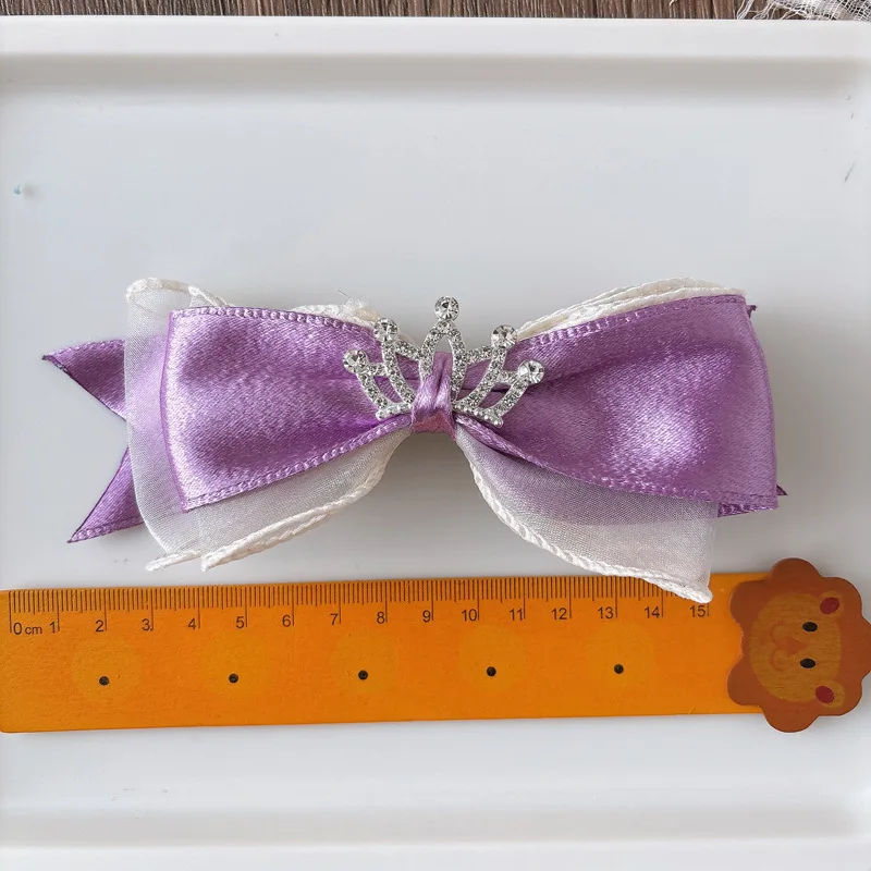 Pinza pelo princesa niñas – Lazo satinado 3D dulce corona hada europea - imagen 4