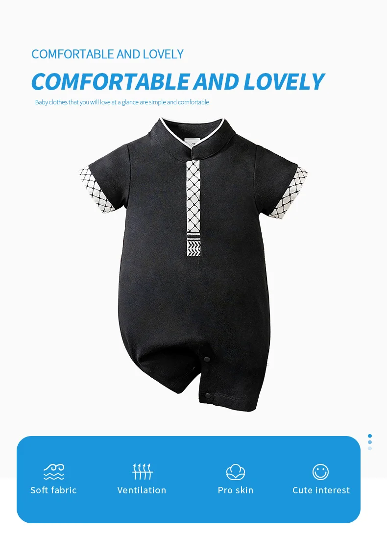 Mono islámico de algodón negro para bebé recién nacido, vista frontal
