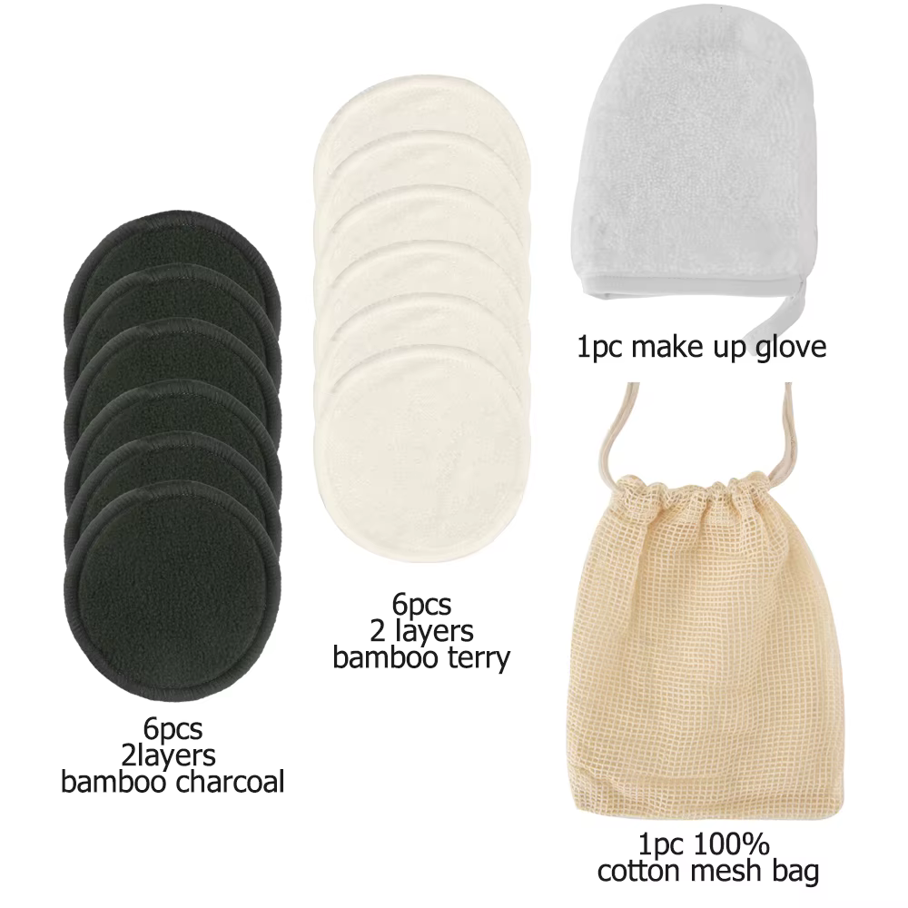 Almohadillas desmaquillantes reutilizables de bambú con bolsa