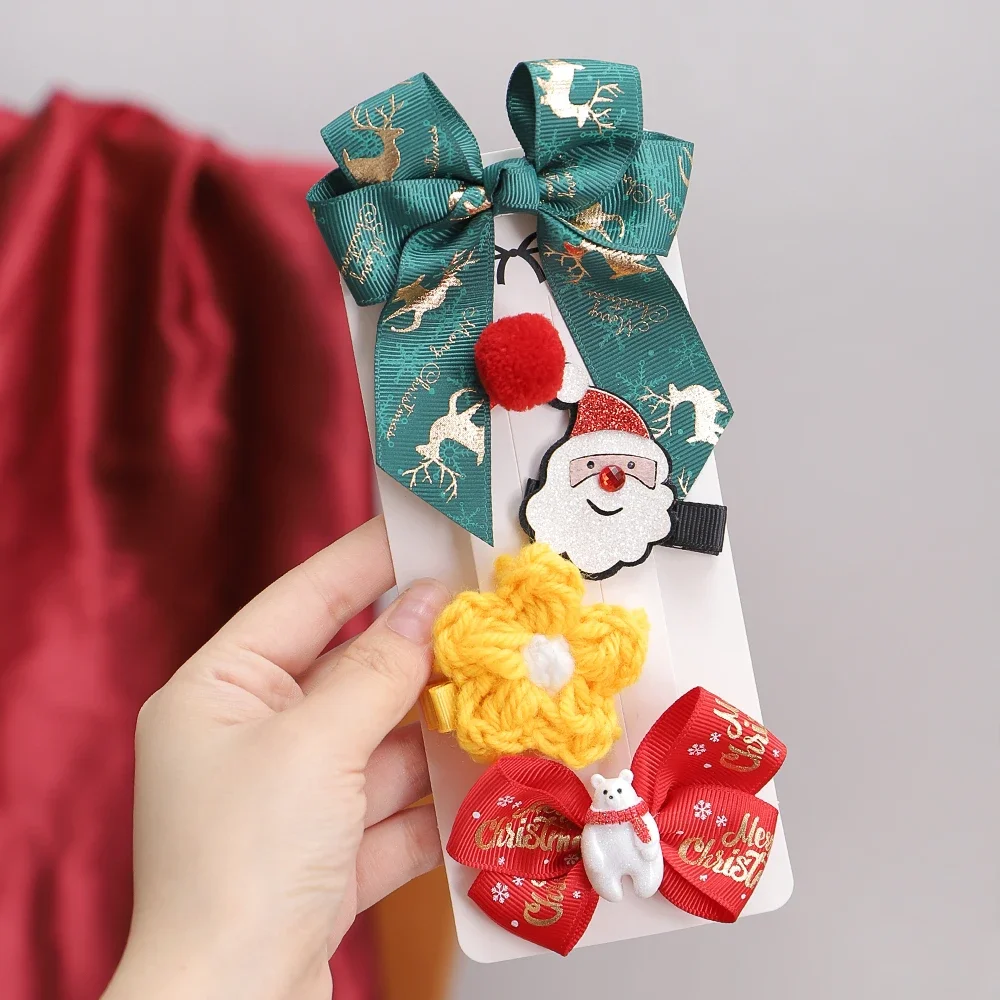 Pinzas para el pelo con lazo de alce navideño infantiles
