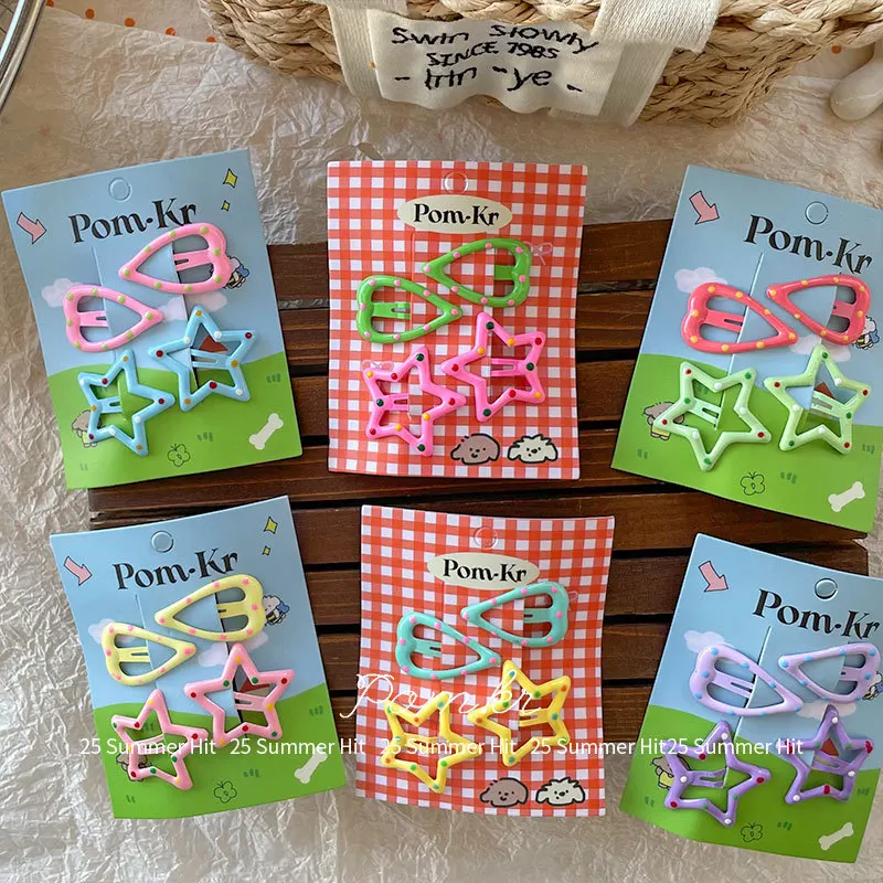 Pinzas para el pelo de bebé con corazón, estrellas y lunares dulces - imagen 4