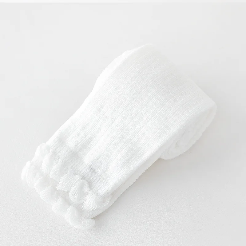 Leggings de bebé niña de algodón con volante y malla elástica