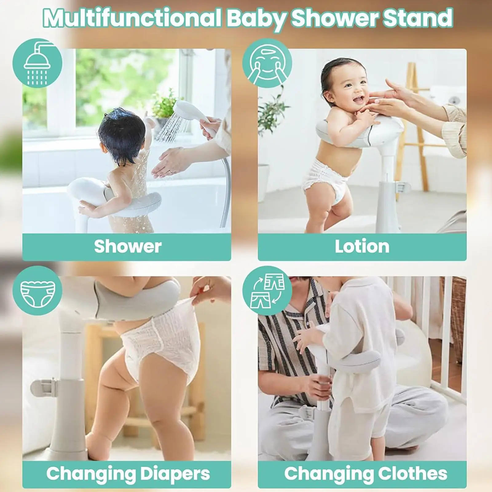 Soporte de baño para bebé ajustable con base antideslizante plegable para ducha y viaje